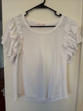 Women’s White Ruffle Sleeve Top- Size Petite Large